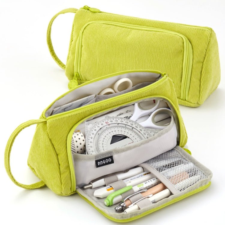 Angoo Student Large - Capacity Stationery Bag Portable Gift Cosmetic Bag(Grass Green Corduroy) - FlourishCo.